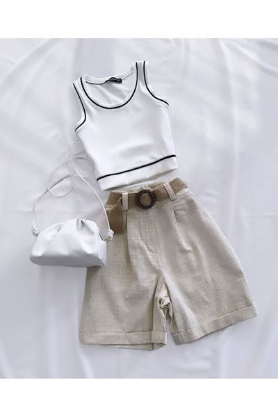 Beyaz Biyeli Atlet Crop