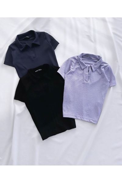 Siyah Polo Yaka Crop