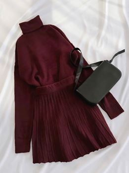 Bordo Balıkçı Yaka Çan Etek Takım