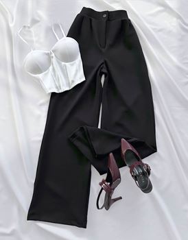 Siyah Düğme Detay Palazzo Pantolon