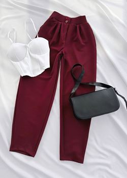 Bordo Likralı Şalvar Pantolon
