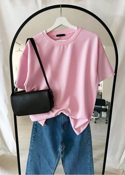 Pembe Bisiklet Yaka Basic Tişört
