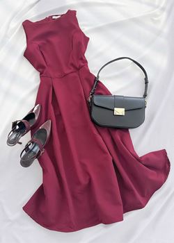 Bordo Midi Cepli Elbise
