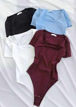 Mavi Kare Yaka Bodysuit