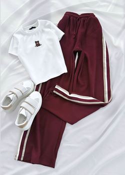 Bordo Şeritli Kaşkorse Pantolon