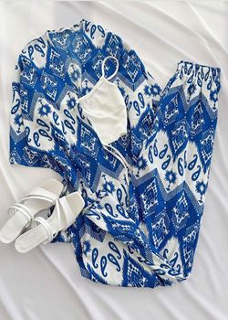 Mavi Kimono Pantolon Takım