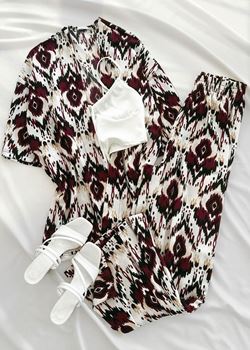 Bordo Kilim Desen Kimono Takım