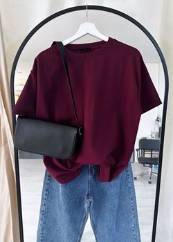 Bordo Bisiklet Yaka Basic Tişört