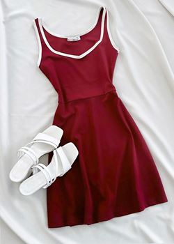 Bordo Scuba Biyeli Mini Elbise