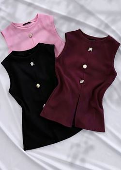 Bordo Düğme Detay Bluz