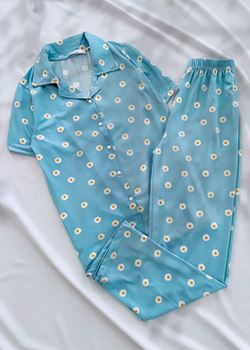 Mavi Çiçek Milan Pijama Takımı