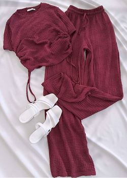 Bordo Yan Büzgü Gofre Takım