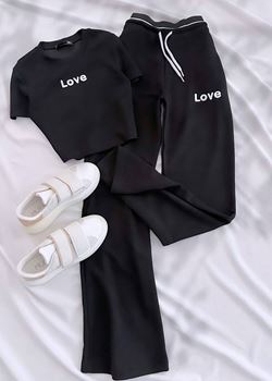 Siyah Bel Detay Love Takım