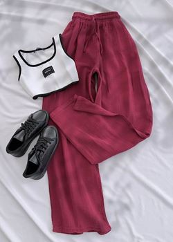 Bordo Müslin Pantolon