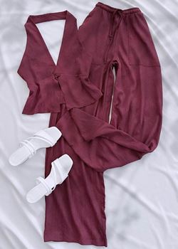 Bordo Boyun Geçmeli Gofre Takım