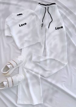 Beyaz Bel Detay Love Takım