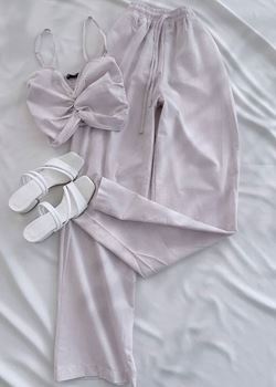 Açık Pembe Crop Büzgülü Takım