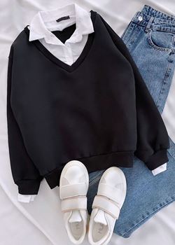 Siyah Gömlek Detay Sweat