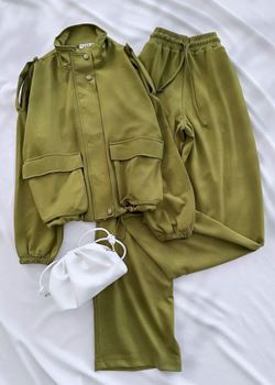 Yağ Yeşili Cep Detay Oys Ceket Takım