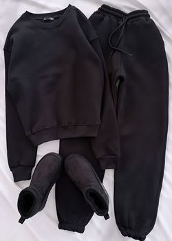 Siyah Bisiklet Yaka Eşofman Takımı