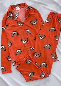 Kırmızı Ayıcık Desen Pijama Takımı