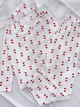Beyaz Kalp Desen Pijama Takımı