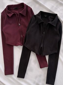 Bordo  Tam Fermuar Detay Bluz