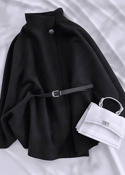 Siyah Kemer Detay Kaşe Panço