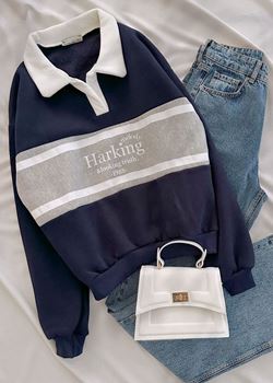 Lacivert Harking Polo Yaka Sweat