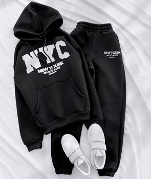 Siyah Nyc 3 İplik Eşofman Takımı