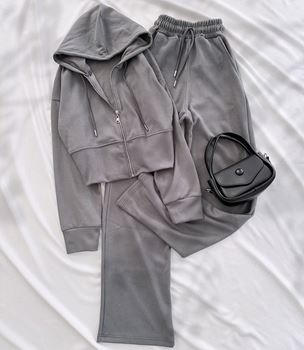Gri Selanik Kumaş Kapüşonlu Takım