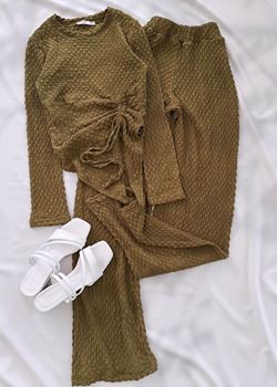 Yeşil Bubble Ön Büzgü Bluz Takım