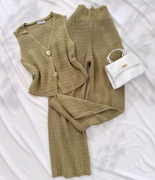 Yeşil Triko Yelek Takım