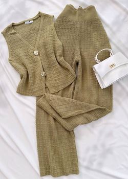 Yeşil Triko Yelek Takım