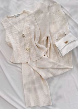 Bej Triko Yelek Takım