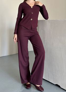 Bordo Düğme Detay Selanik Pantolon Takım