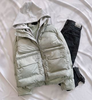 Yeşil Kapüşon Birleşik Model Şişme Mont