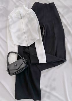 Beyaz Tam Fermuar Detay Bluz