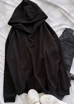 Siyah Kapüşonlu Oysh Cepli Sweat