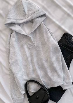 Gri Kapüşonlu Oysh Cepli Sweat