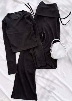 Siyah Parmak Detay Modal Büzgülü Takım