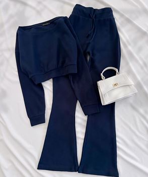 Lacivert Selanik İspanyol Paça Takım