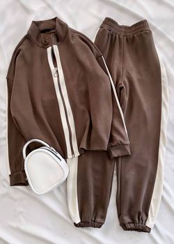 Kahverengi Oysh Şerit Eşofman Takımı