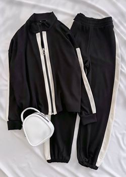 Siyah Oysh Şerit Eşofman Takımı