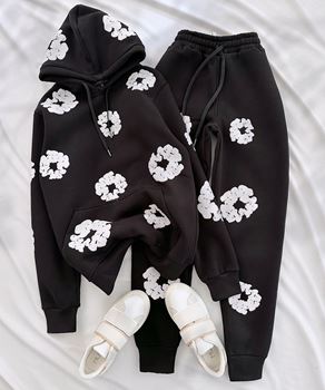 Siyah Papatya Baskı Eşofman Takımı