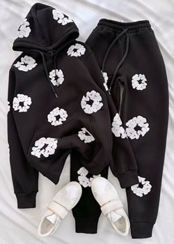 Siyah Papatya Baskı Eşofman Takımı