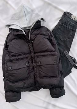 Siyah Kapüşon Birleşik Model Şişme Mont