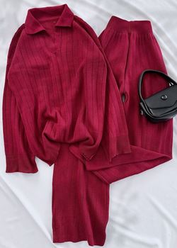 Bordo Polo Yaka Uzun Triko Takım