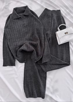 Antrasit Polo Yaka Uzun Triko Takım