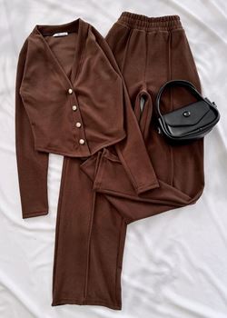 Kahverengi Selanik Hırka Takım